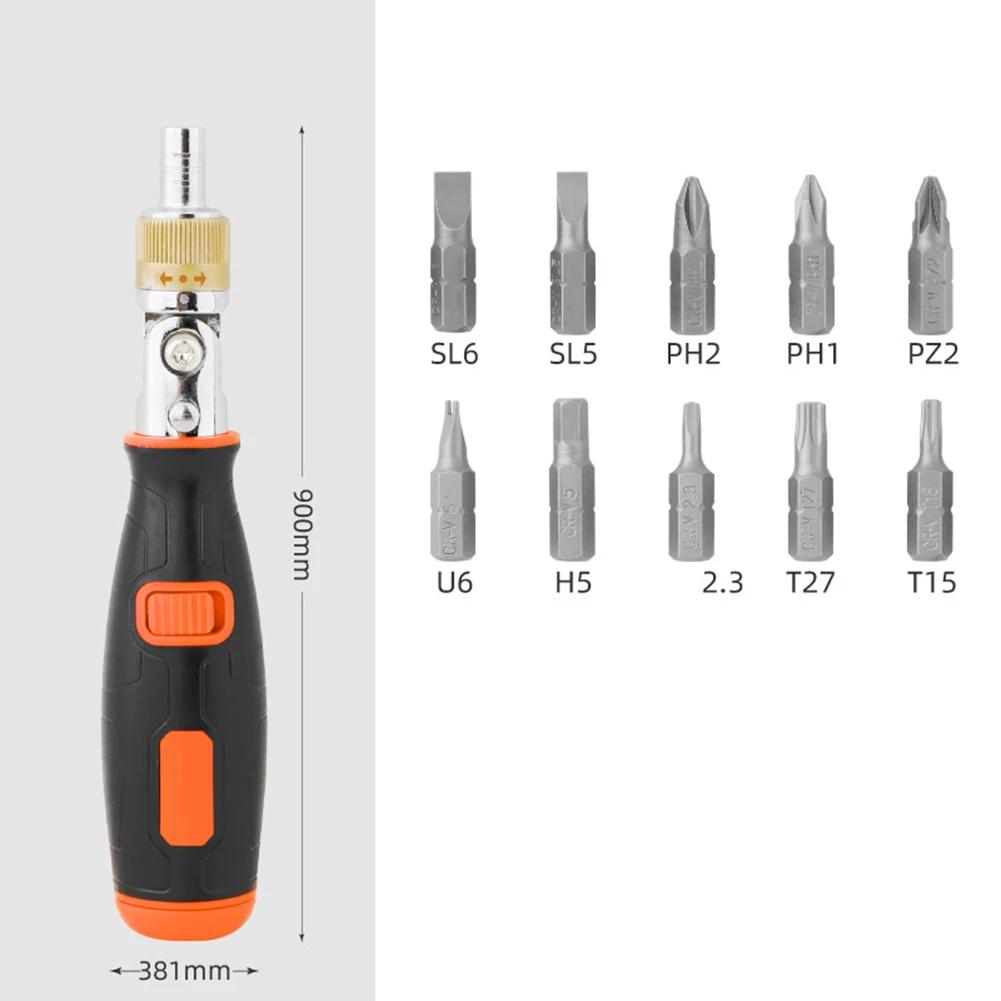

10 In 1 Screwdriver Multi-functional Multi-angle Household Ratchet Screwdriver Power Tools, Manual Tools, Accessories помаранчевий