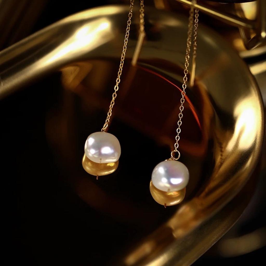 Design new simple ins style Korean version temperament natural freshwater pearl retro chain stud earrings pearl earline