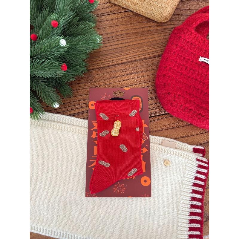 

Новогоднее Богатство и Быстрые Деньги AB Стиль Женские Носки из Чистого Хлопка Бог Богатства Мир и Удача Арахисовый Красный Удача Носки-Кучка 1 pair