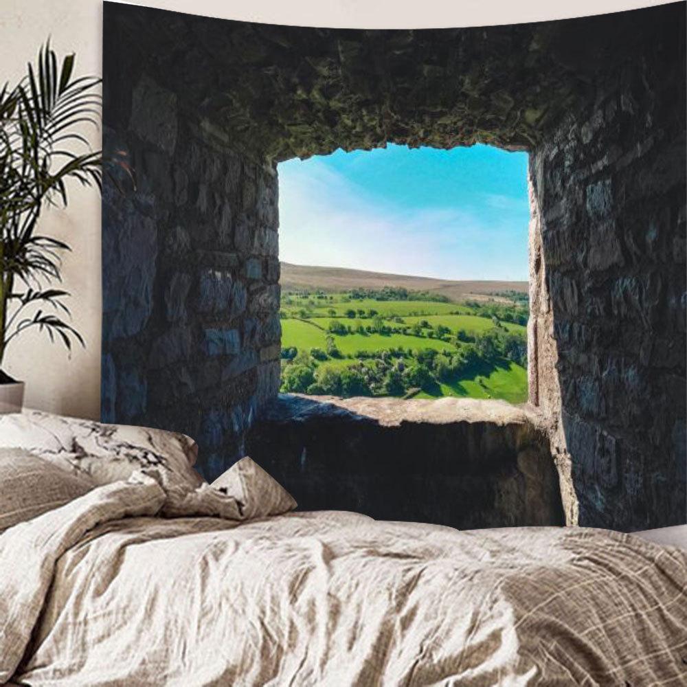 

Облако, Луна, окно, настенный гобелен, подвесное украшение для спальни, украшение для фона, богемный вид на море 100x75cm