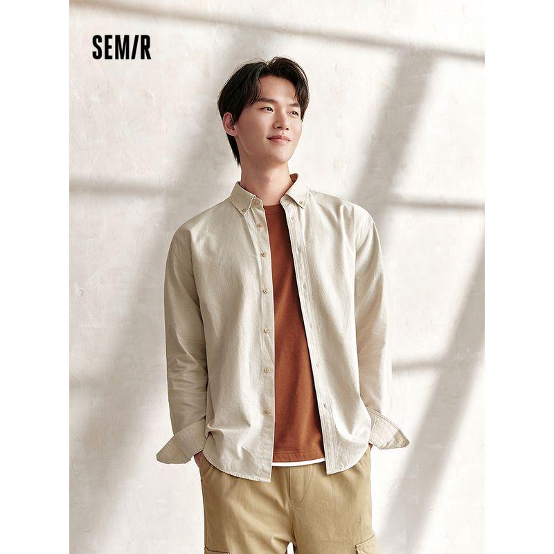 

Senma Long Sleeves Shirt Men s Cotton White Shirt Work Commuter Top Pure Color Basic All-Matching Autumn Classic Lapel This White 10101 180/96A/XL