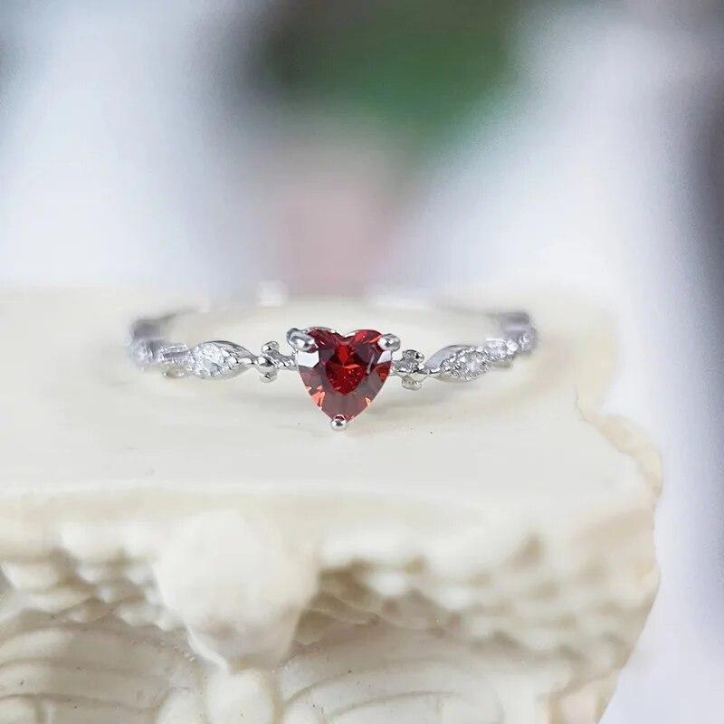 Fashion Charm Love Ruby Inele pentru femei inimă roșu cristal zircon inel petrecere de nunta bijuterii cadou de aniversare Anillos Mujer
