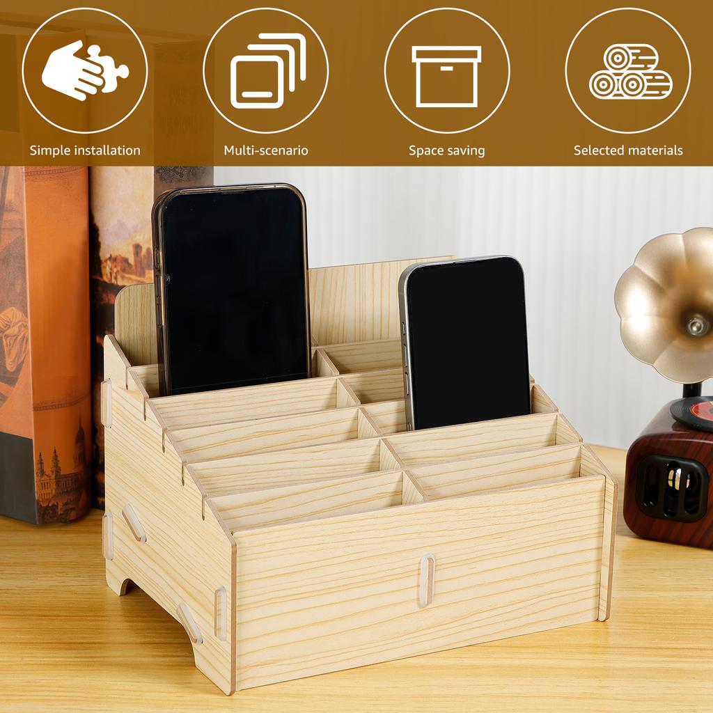 Wood Cell Phone Holder Solid Phone Storage Box Versatile Phone Holder Desktop Organizer Easy to Install Phone Management Storage