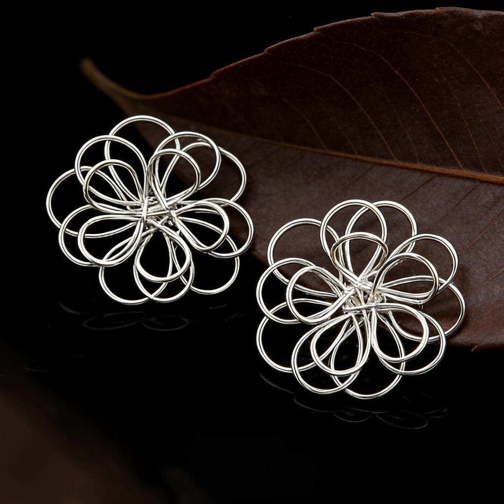 Curly Flower Stud Earrings Flower Exquisite Versatile Winding High-end Earrings Metal Silver Hollow Design