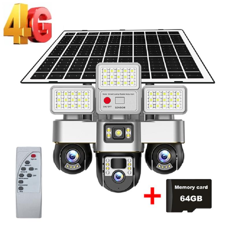 15MP Solar Security Camera – LED Light, 3-Screen Display, 4G SIM, Wireless, Remote Control Via V380 App