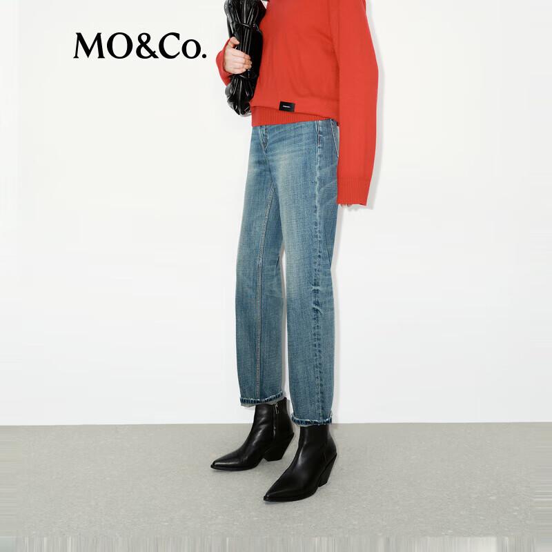 MO&Co. Women's Washed Denim Cropped Straight Jeans