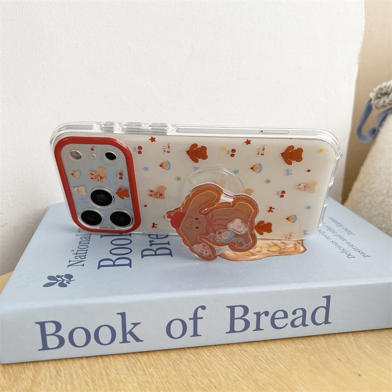 Kawaii Gingerbread Dog 3D Pop Stand Clear Phone Case For iPhone 15 16 17 Pro Max INS Cute Shockproof Protective Cover