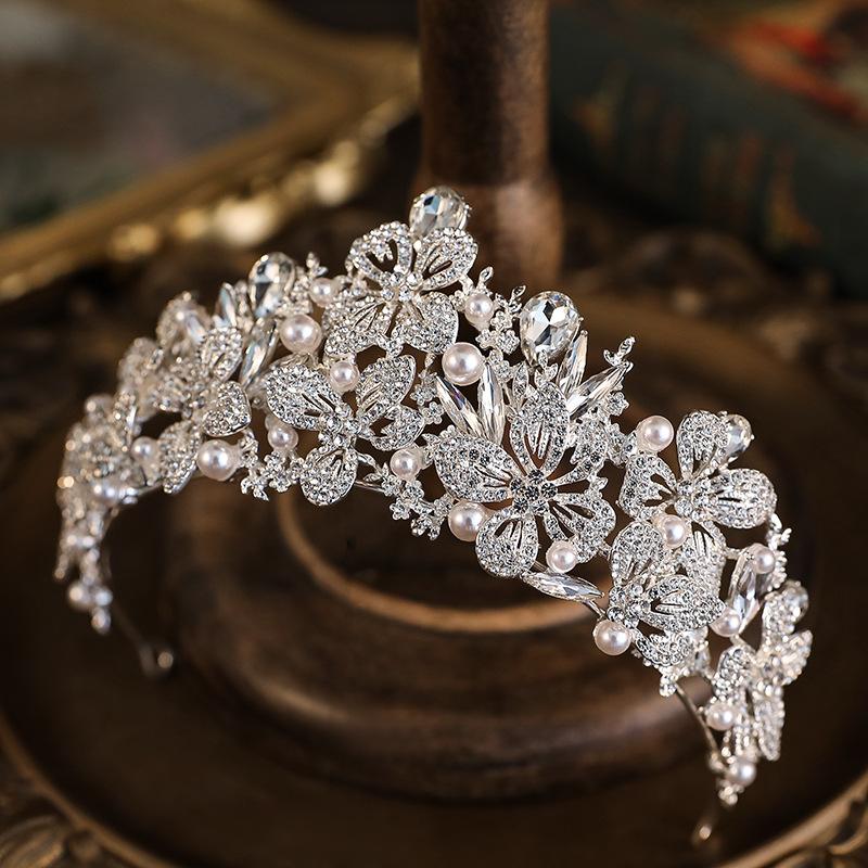 DIEZI New Arrival Luxury Pearl Crystal Tiara For Women Wedding Girls Party Elegant Gift Butterfly Crown Hair Dress Accessories