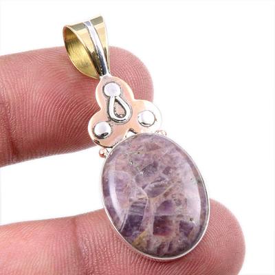 Natural Tiffany Stone 925 Solid Sterling Silver Gift TwoTone Pendant 1.75" O8z64