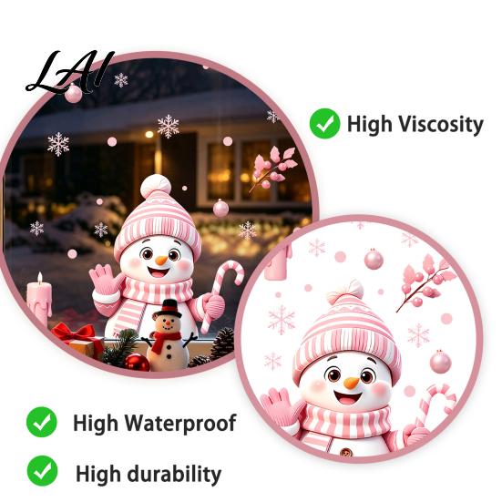 Removable Balcony Glass Film Christmas Snowman Static Stickers Decorative Pink Decals Waterproof PVC Creative Gift for Friends Window Clings