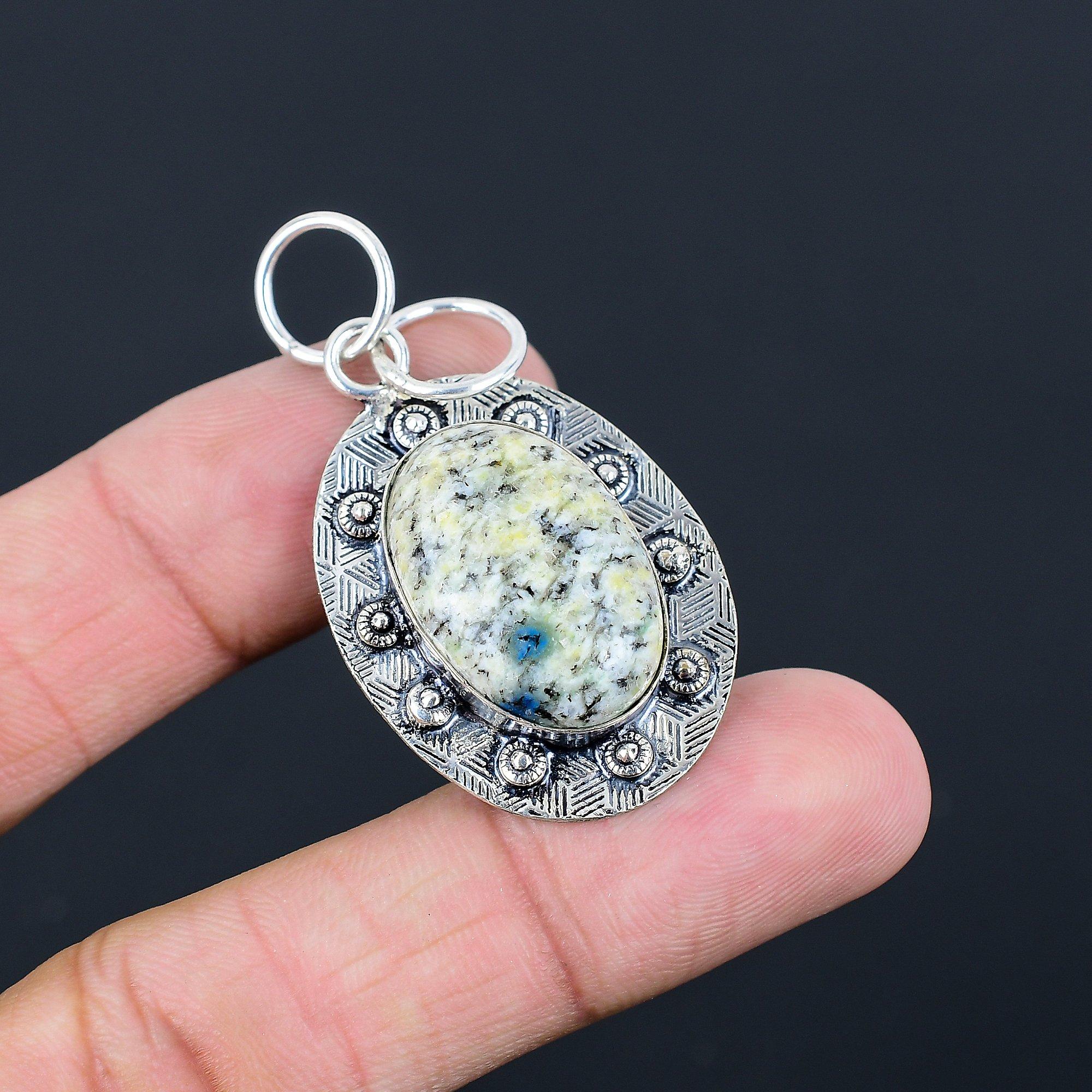 925 Sterling Silver Oval K2 Jasper Gemstone Wife Trendy Bezel Pendant Jewelry