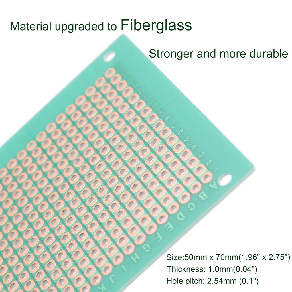 10-Pieces 50mm x 70mm Copper Strip PCB Board, 368 Holes Perfboard, Universal Stripboard Printed Circuit Board for Soldering Prototyping Testing