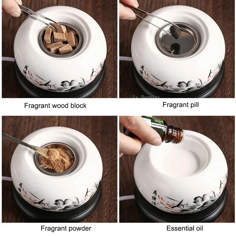 220V Timed Temperature Control Electronic Incense Burner Home Office Yoga Decoration Ceramic Sandalwood Agarwood Incense Burner