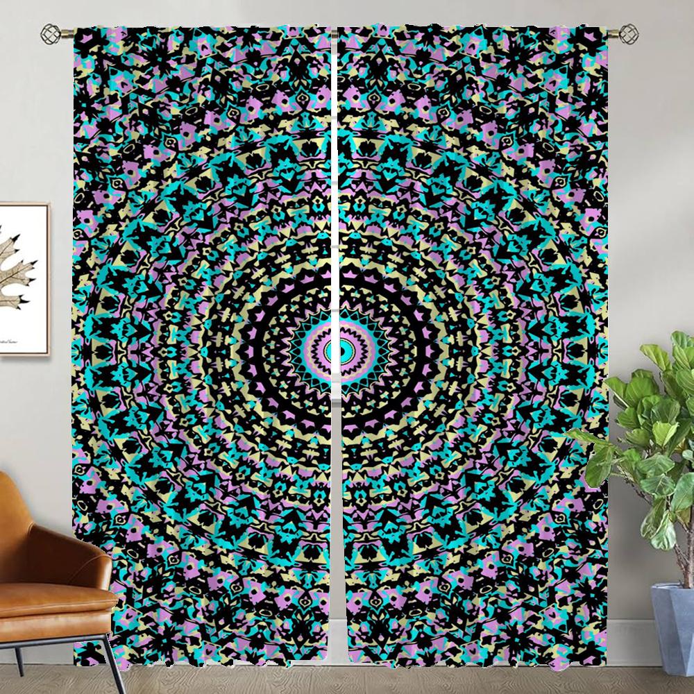 Blackout Curtain for Room 2 Panel Trippy Vibrant Mandalas Elegant Room Curtains Home Interior Curtains Partition Shades Living