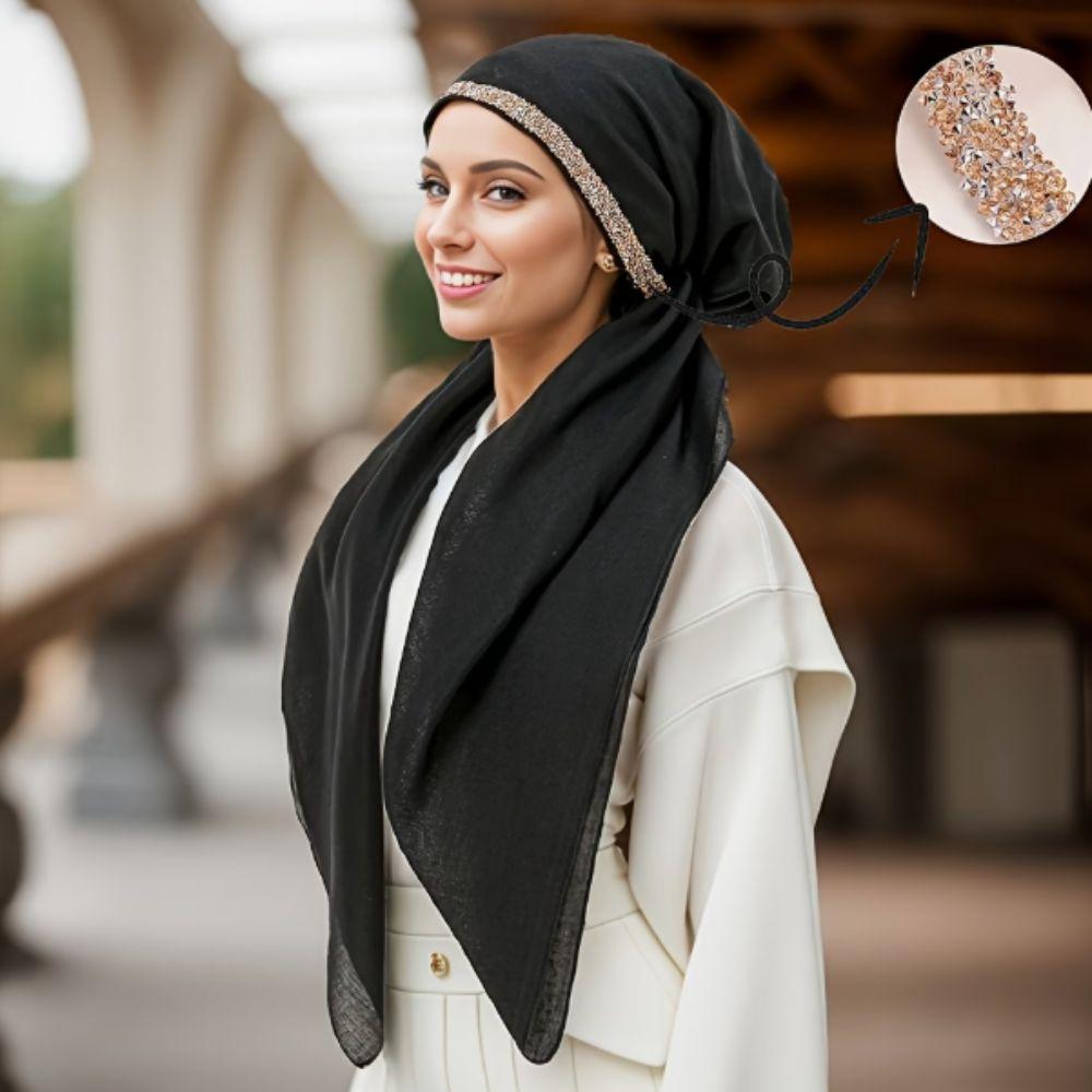 

Soft Texture Islamic Turban Rhinestone Elastic Headband Cap Women Hijab Hat Islamic Wear чёрный