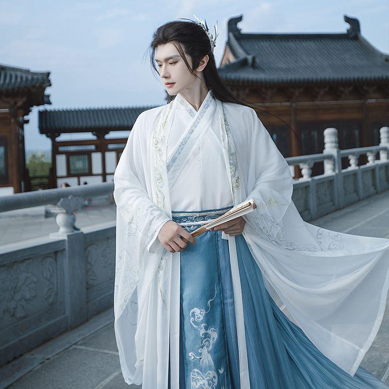 Čínská dynastie Wei a Jin Hanfu Dvoubarevná jednodílná sukně s přechodem do pasu pro muže a ženy