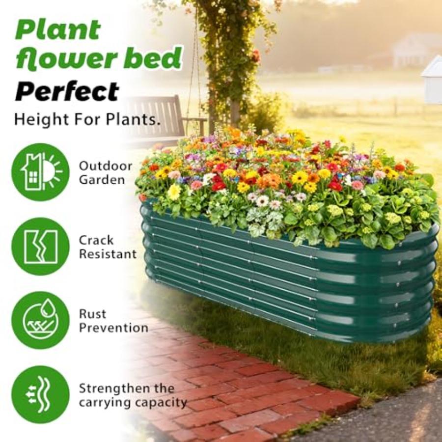 17 Tall Outdoor Garden Raised Bed Kit 5ft x 2ft Oval Dark Green Metal Planter for Flowers Herbs Vegetables 0.8MM Thick 60X24X16