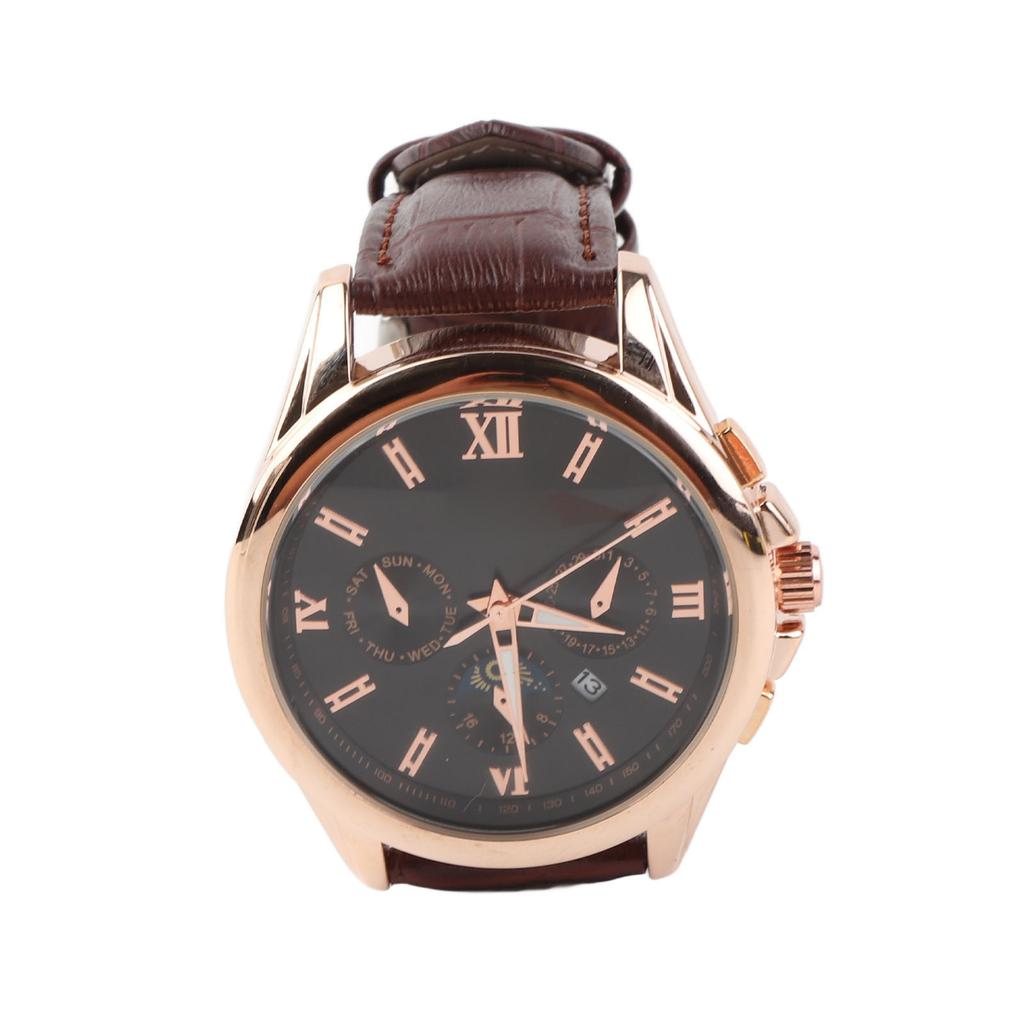 Men Watch Rose Golden Case Black Dial Quartz Movement Luminous Calendar Water Resistant Watch for Male
