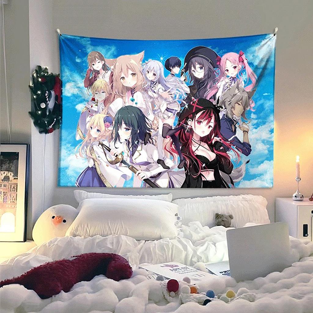 Kawaii Style Girl Hanging Cloth Cartoon Dormitory Bedroom Bedside Tapestry Wall Background Cloth Rental House Decorative Cloth