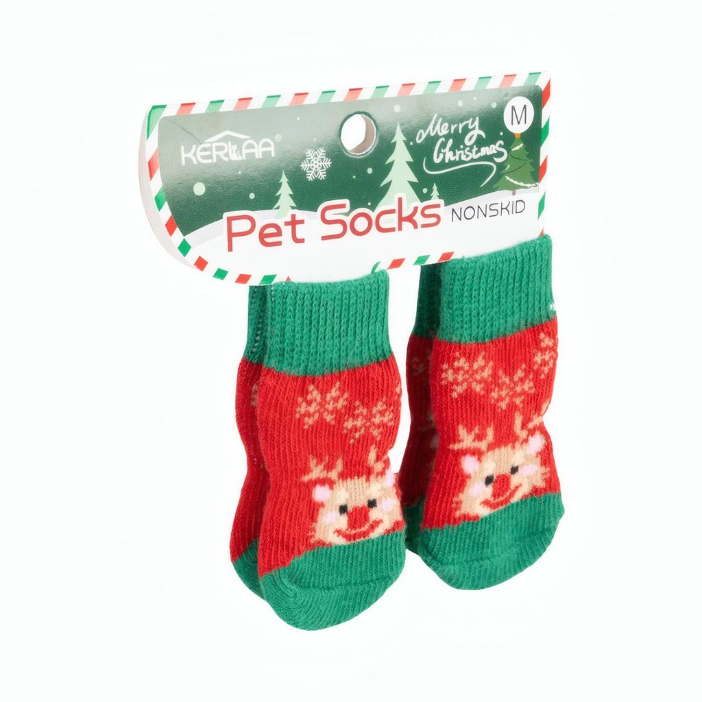Weihnachts Hundesocken Anti-Rutsch Haustier Pfoten Socken Santa Rentier Schneeflocke Muster Anti-Verlust Warme Weiche Socken für Kleine Mittlere Hunde