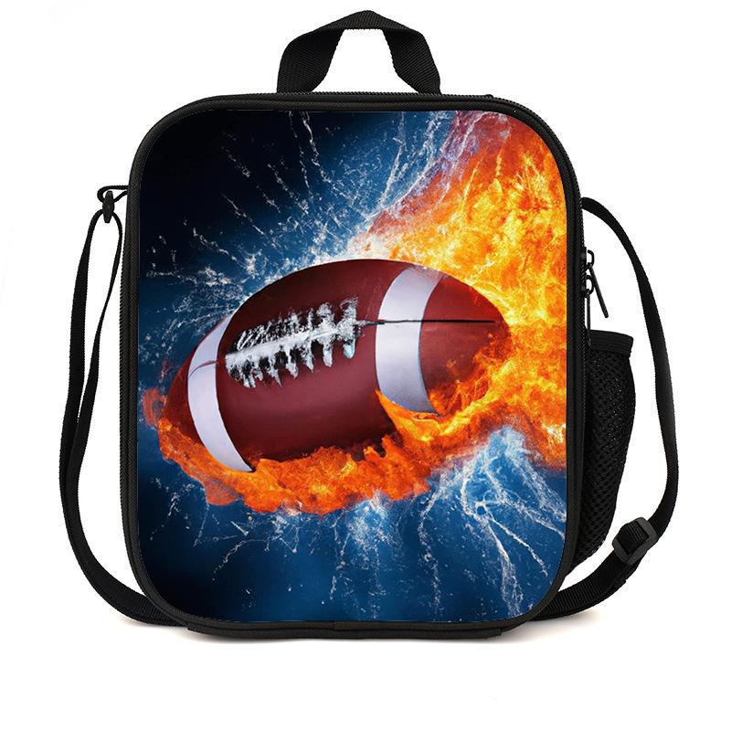 Football Basketball Pattern Children'S Lunch Bag Elementary School Lunch Box Bag Fashion Trend Boys' Lunch Bag
