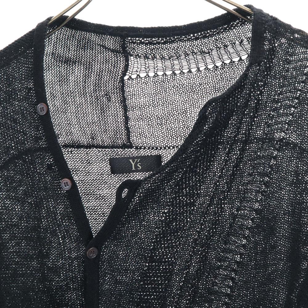 Y's Linen Blend Mesh Short Sleeve Acrylic Knit Cardigan 2 Black Men's Used