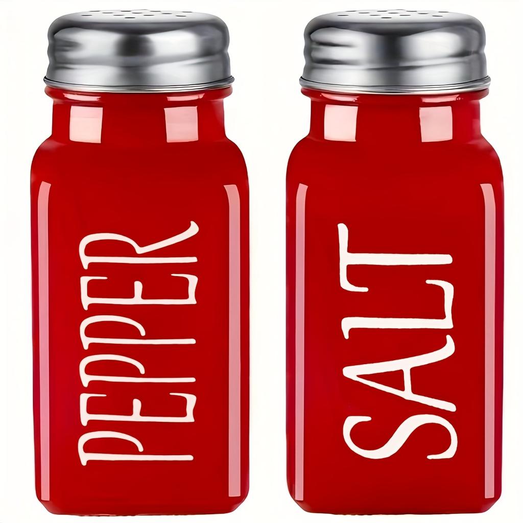 2 Pcs Stainless Steel & Glass Salt and Pepper Shakers, Refillable Kitchen Condiment Dispensers for Home, RV, Camping, BBQ Tabletop Gadgets