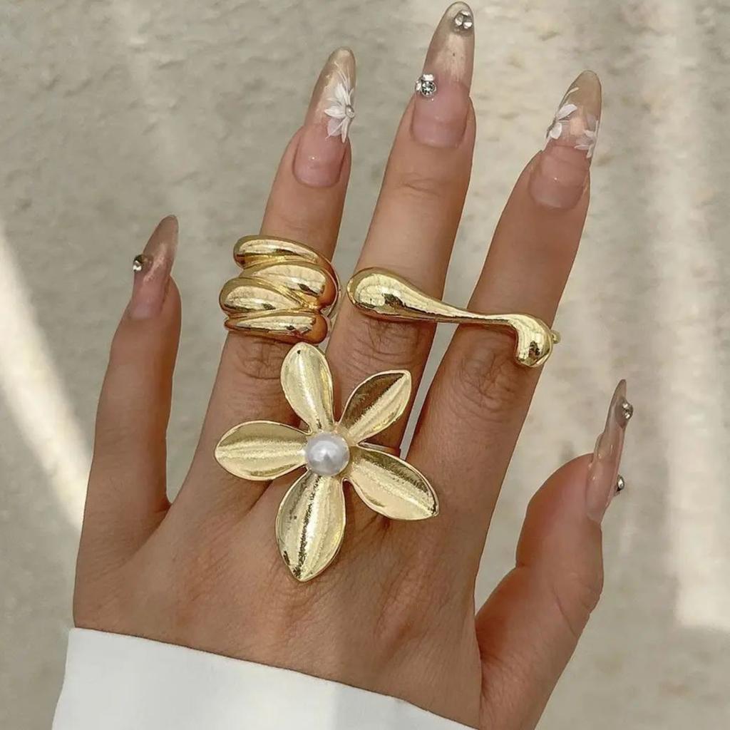 DIEZI French Style Irregular Flower Pearl Rings For Women Men Geometric Gold Silver Color Knuckle Joint Ring Jewelry  New