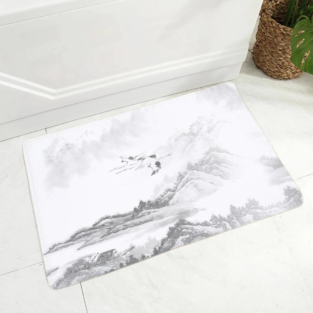 Chinese Ink Painting Floor Mat for Living Room Bedroom Kitchen Decor Non-Slip Carpet Landscape Print Doormat Soft Bathroom Mats