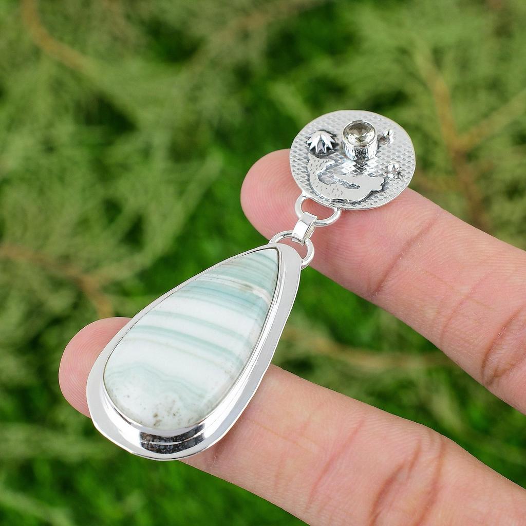925 Sterling Silver Natural Blue Rhodochrosite Green Amethyst Pendant Jewelry