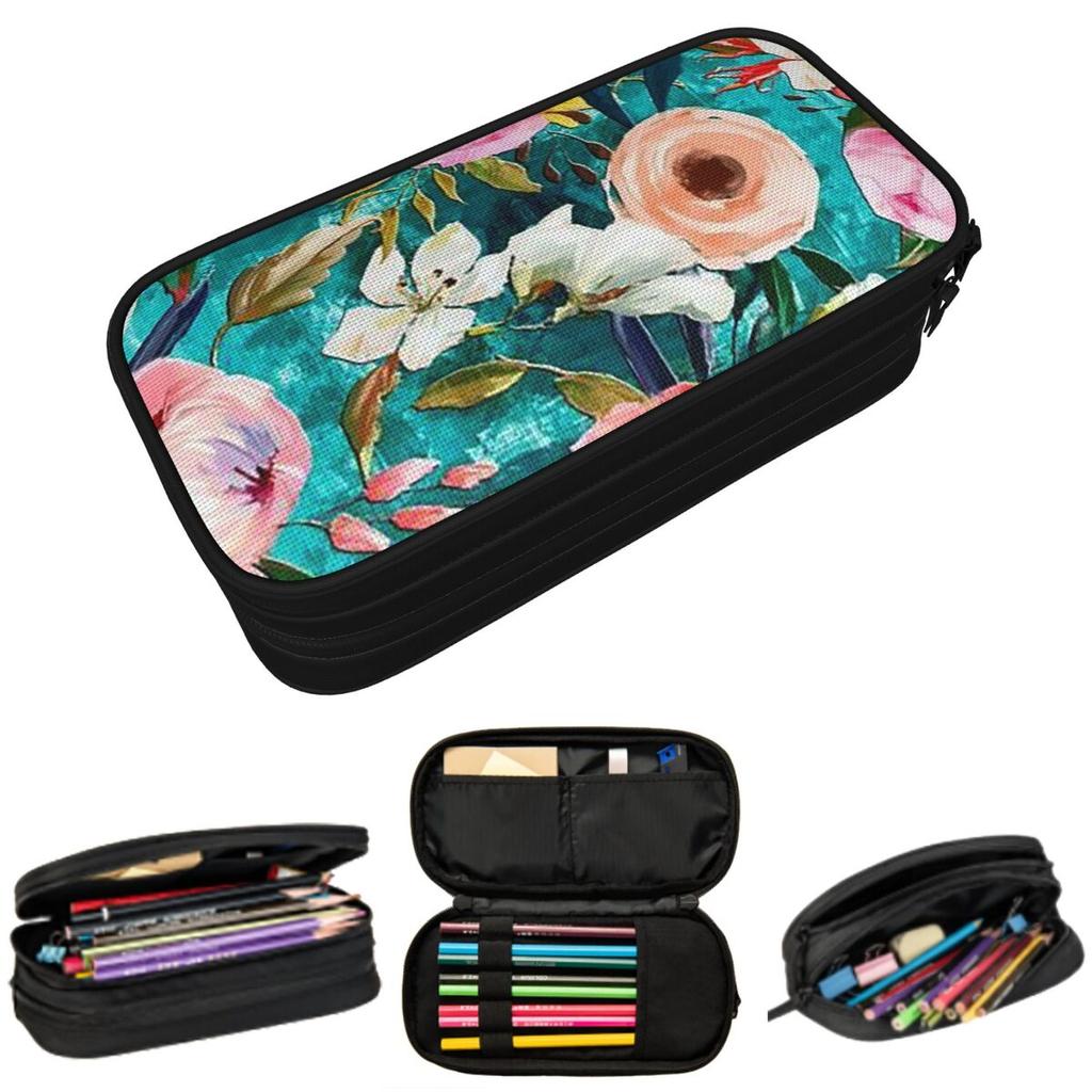 Vintage Colorful Floral Oil Painting Pencil Case for Students School Pen Box Pencil Bag Stationery Supplies Pen Holder Bag