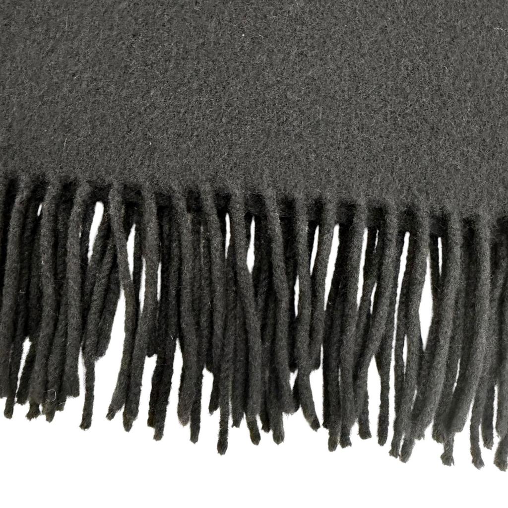Very Good HERMES Logo embroidered, fringed, extra-large stole, black cashmer Used