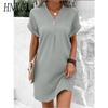 HNXC Abiti casual a vita alta con scollo a V a maniche corte con stampa tinta unita primavera estate moda donna