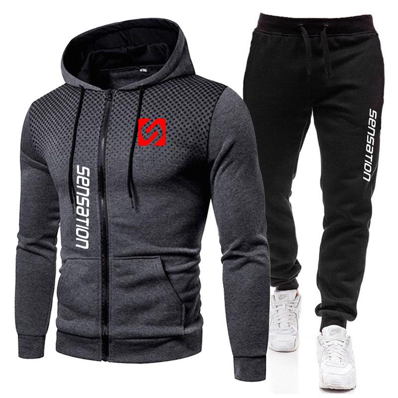 Men's Casual Street Fashion Trend New Personalized Print 2024 Winter Warm Sportswear Set