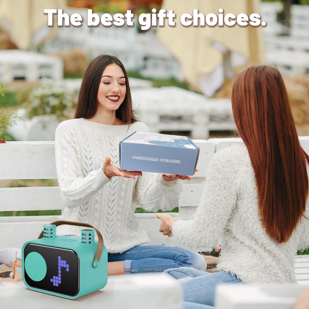 D58 Karaoke Machine for Children and Adults, Mini Portable Bluetooth Karaoke Speaker with 2 Wireless Microphones