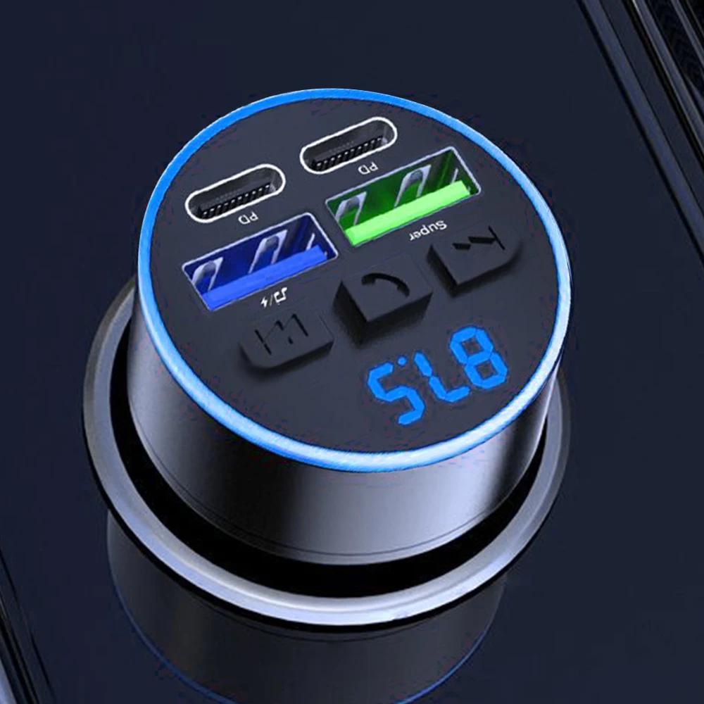 

Bluetooth 5.0 FM-передавач Handsfree Автомобільний AUX Радіо Модулятор MP3 Плеєр 66W Подвійний PD Type-C USB Швидка Зарядка з Вольтметром чорний