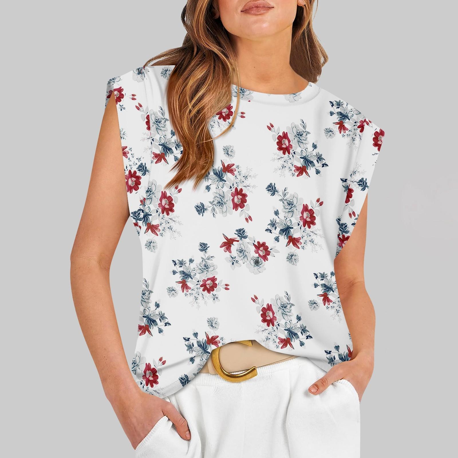 

Женские летние топы без рукавов с круглым вырезом и принтом, повседневные модные футболки, базовая модная милая футболка с короткими рукавами L красный