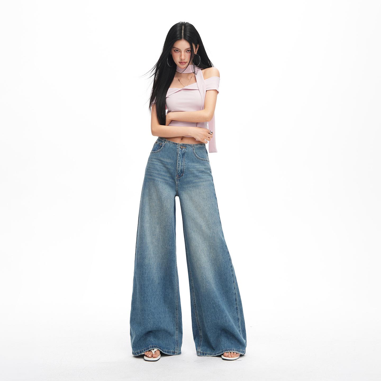

2026 Spring Women s Retro Wide-Leg Jeans: Waistless, Versatile, Loose, Slimming, Floor-Length Pants Extra Large
