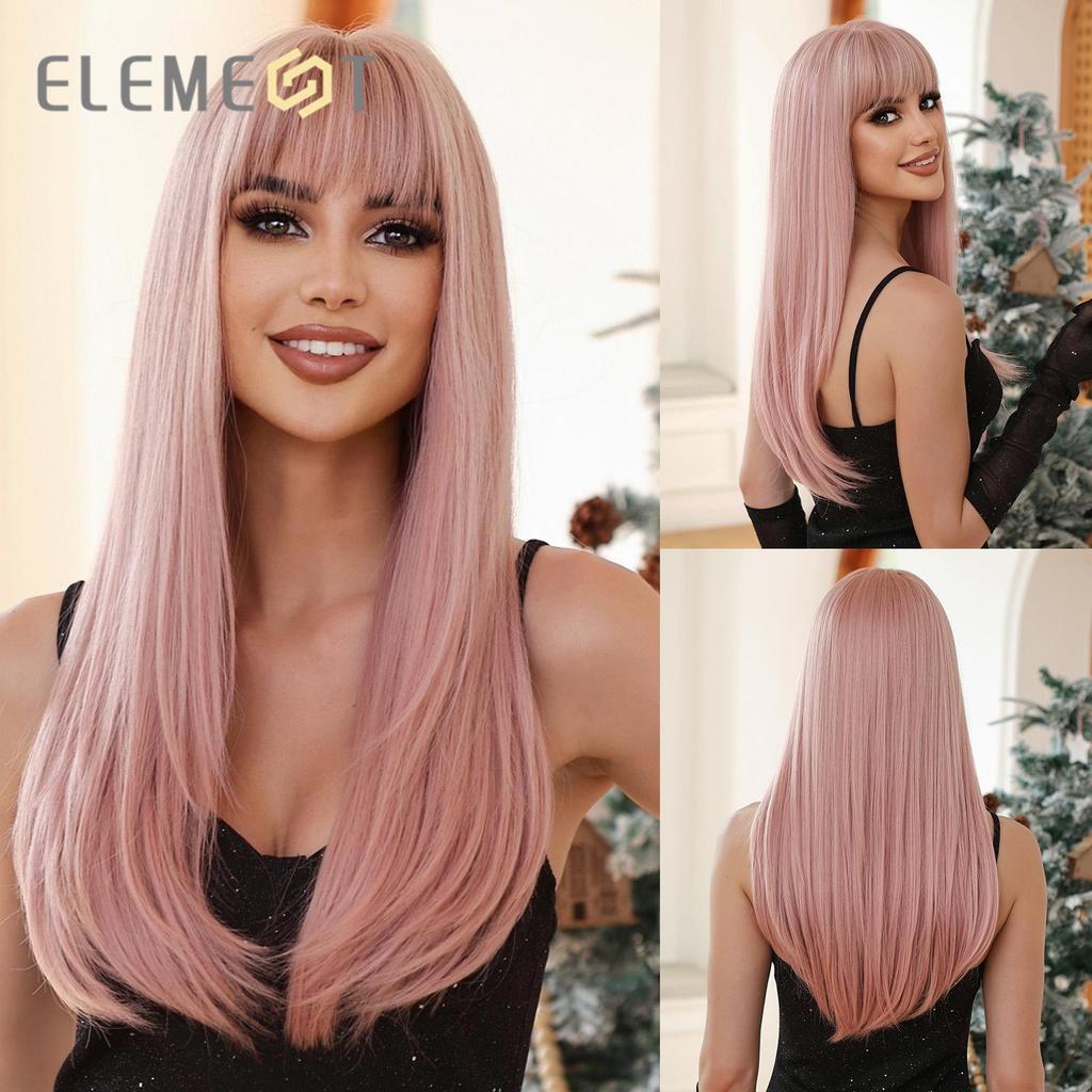 ALAN EATON Long Straight White Wig Synthetic Hair Wig with Bangs Heat Resistant Fiber Wig Women Soft Daily Hair Party Use