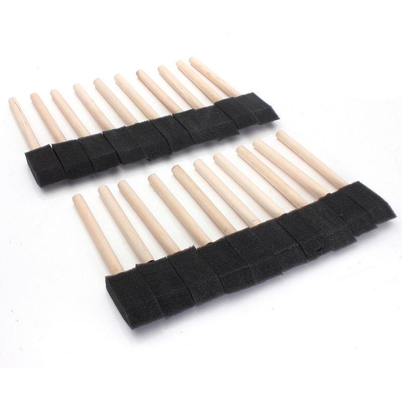 20pcs 1” Foam Sponge Brushes Wood Handle Painting Drawing Finishing Craft Tool