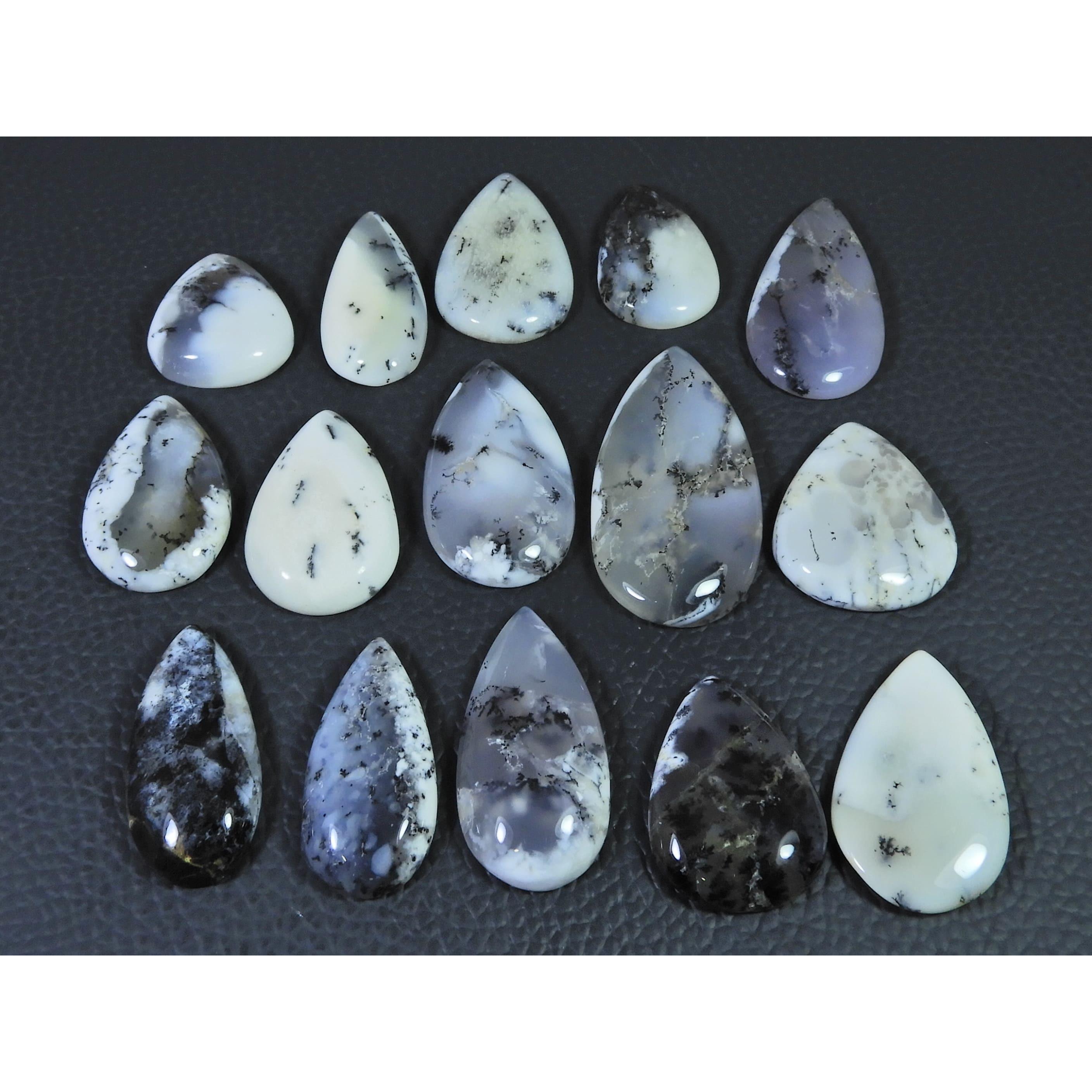 290Cts. Natural Dendrite Opal Agate Pear Cabochon Loose Gemstone 15Pcs Lot C-1983