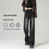 2025 Women's Slimming High-Waisted Black Wide-Leg Jeans - Trendy Loose Fit, Straight-Leg Pants