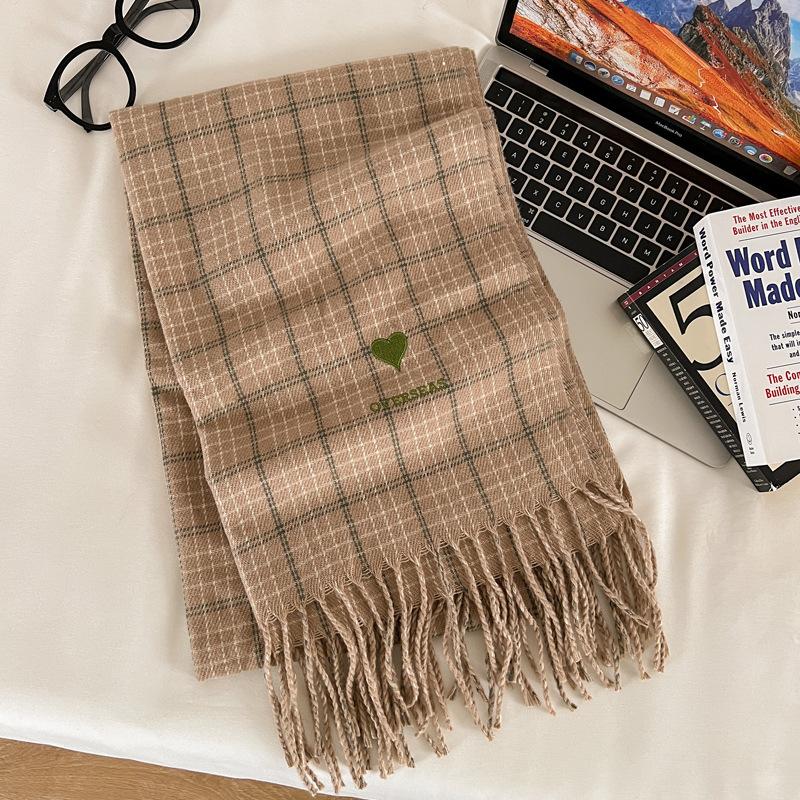 

Love beige plaid scarf women s autumn and winter new student imitation cashmere shawl dual-purpose scarf хаки