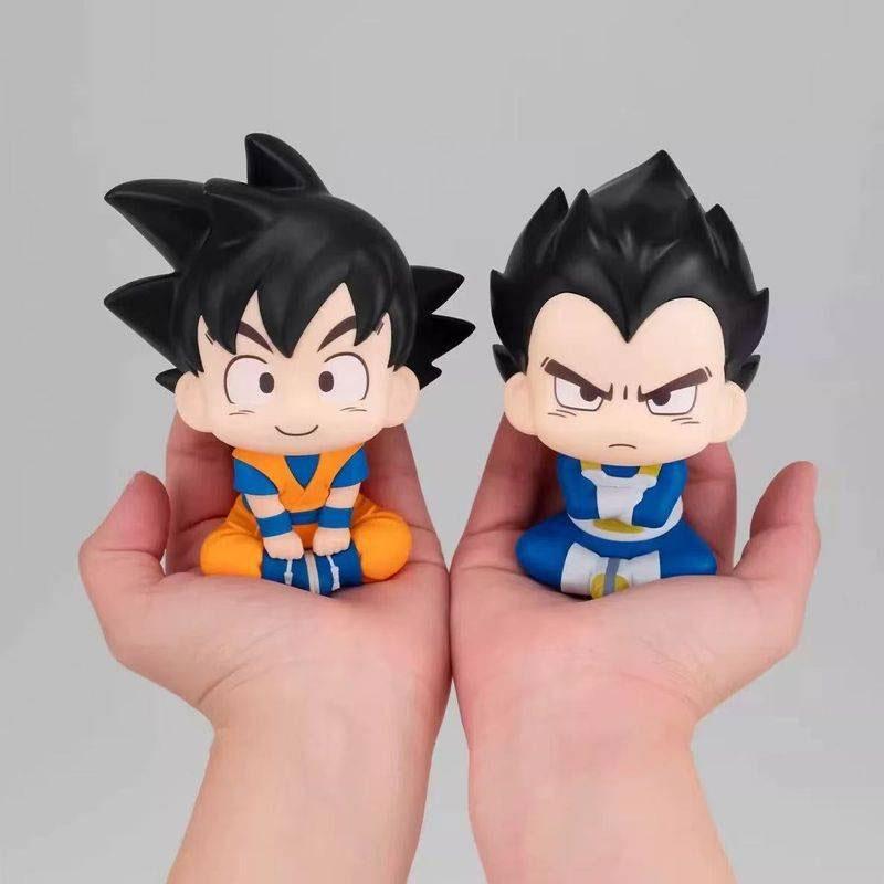2pcs Anime Dragon Ball Z Look Up Goku Vegeta Action Figure Doll Figurine Q Version Kawaii PVC Model Statue Collection Gift Toy