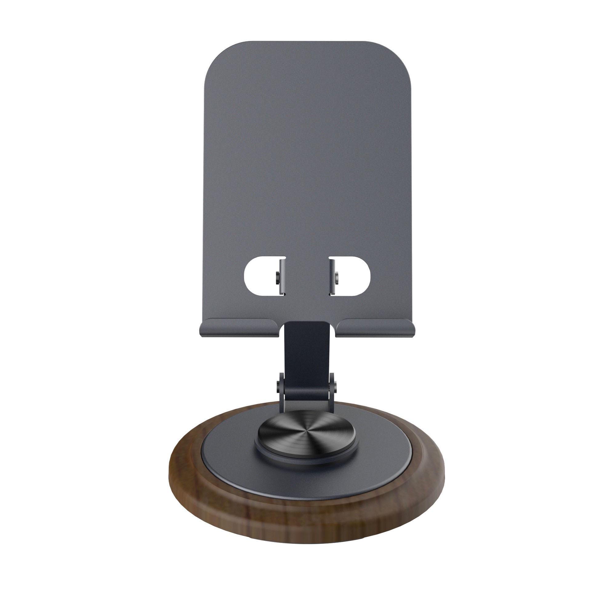 Elegant Metal Wood Grain Foldable Phone Holder: Portable, Multifunctional, Adjustable Stand for Live Streaming and Hands-Free Use.