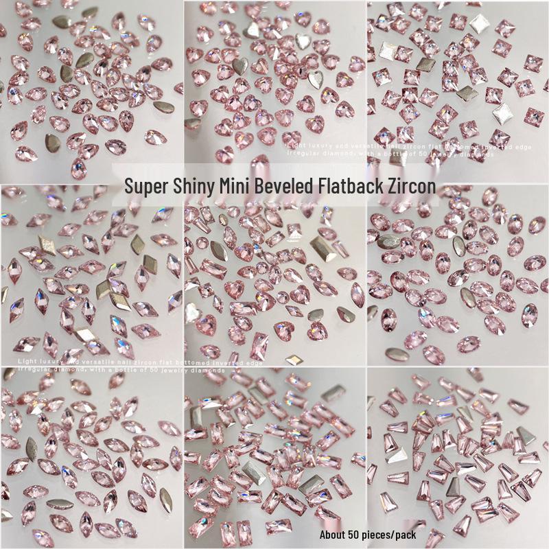 

Pink Zircon Nail Art Charms: Irregular, Beveled, Super Shiny Press-on Decorations