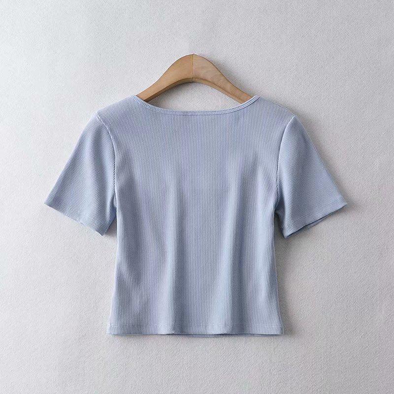 Women's European & American Style Crop Top: Generous Neckline, Tight Short Sleeves, Elastic, Sports Fitness Base Layer T-Shirt.