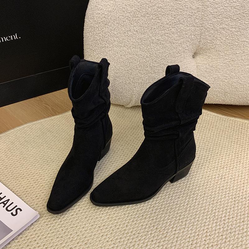  Large tube circumference Martin boots Suede stacking boots Thick leg retro short boots Thigh circumference western boots Large size women's shoes