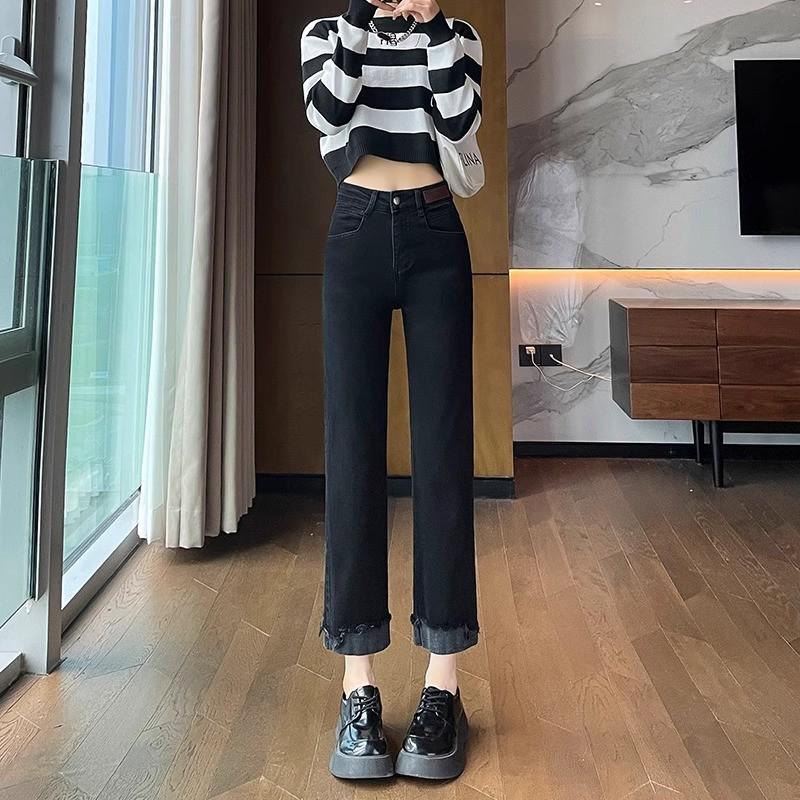 

Весенние джинсы-сигареты из денима с высокой посадкой и отворотами для женщин – Модные и универсальные, тянущиеся 3XL 144-160 jin