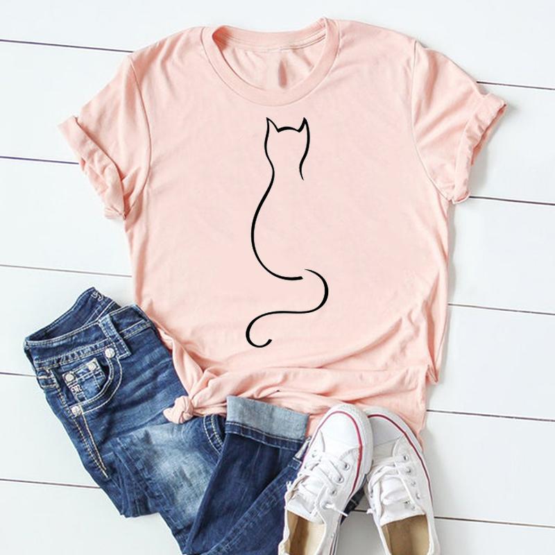 (Asian Size) Tshirt Lady Cartoon T Tee Top Women Print Fashion Clothes Female Clothing Short Sleeve Cat Animal Pet Graphic T-shirt
